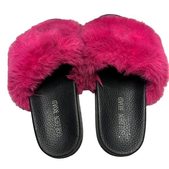 Golden road pink fur slides Women’s size 7US - Picture 3 of 6
